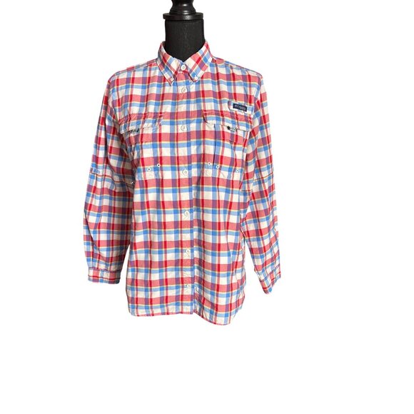 Columbia PFG Womens Plaid Button-Up Fishing Shirt With Roll-Up Sleeves Size M - Picture 1 of 14